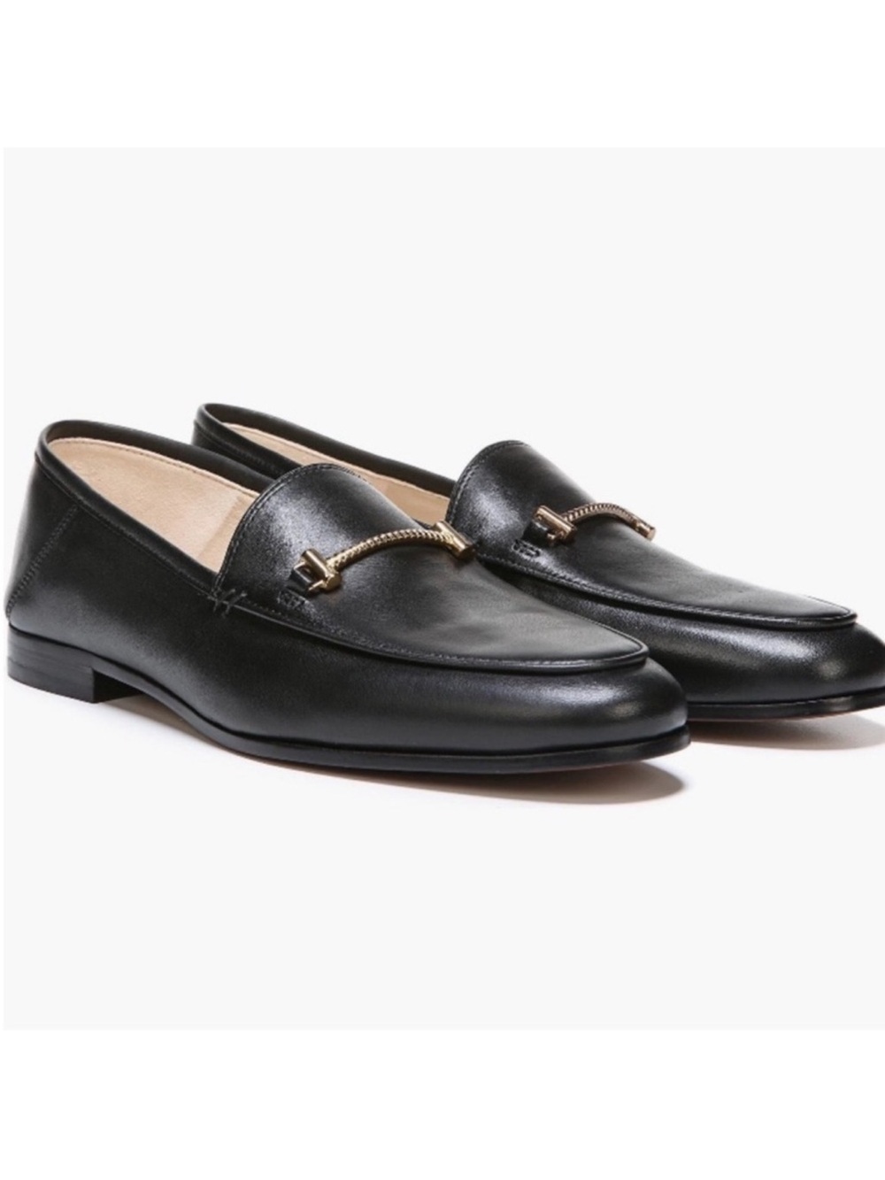 Sam Edelman Black Leather Lior Loafers with Gold Bar Accent Size 9